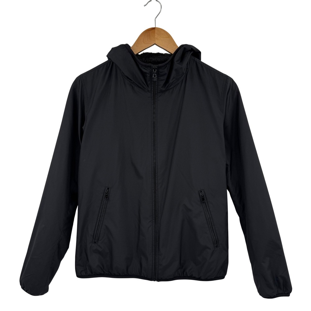 Uniqlo Hooded Jacket Womens Small Black Faux Fur Lined Full Zip